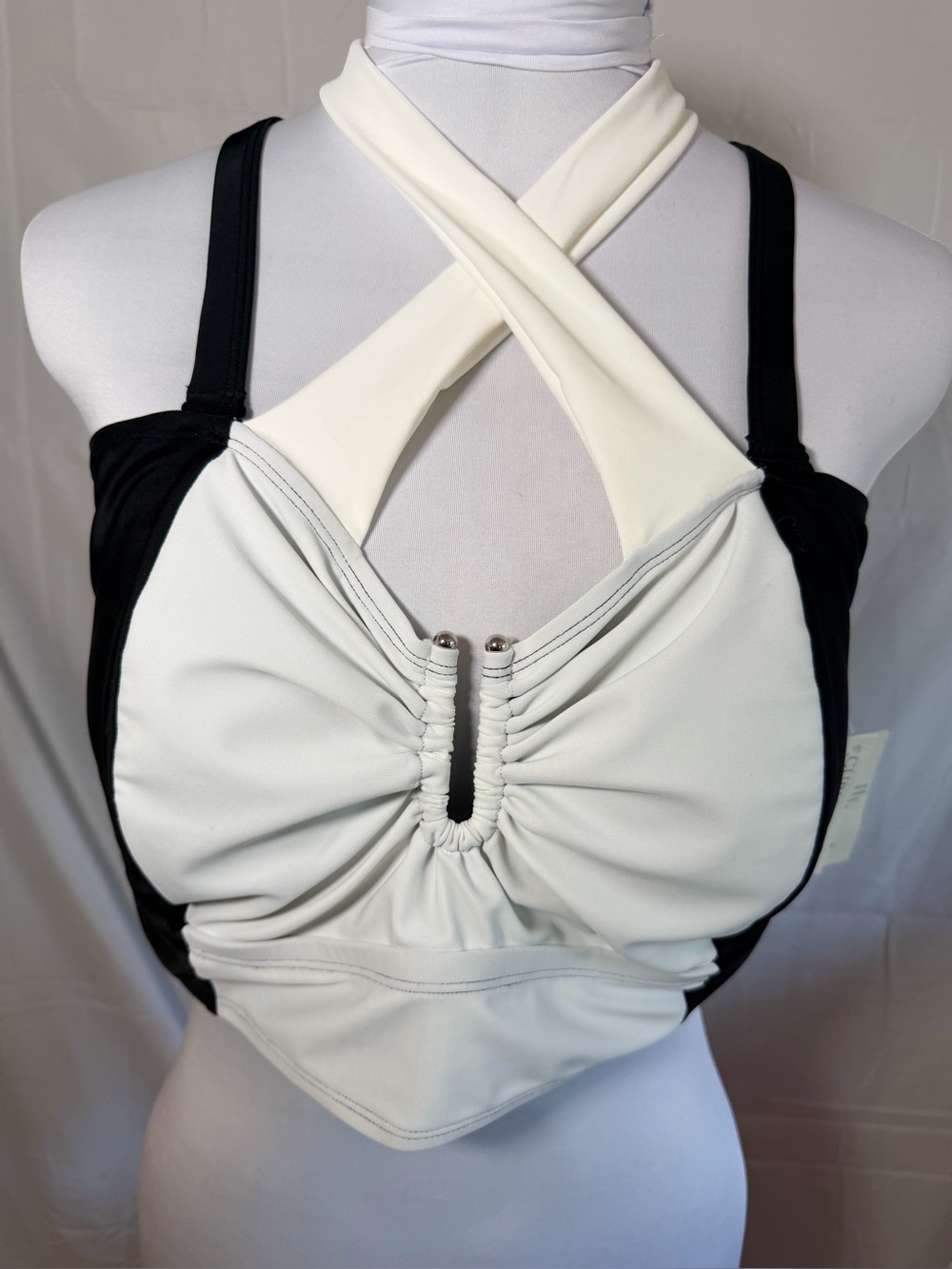 Bikini Top Black and White Crisscross front and halter straps